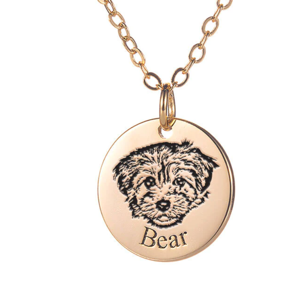 Personalized disc necklace with your pet's photo.