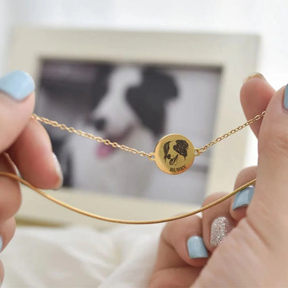 Personalized bracelet with pet portrait Personalized double chain bracelet with round pendant